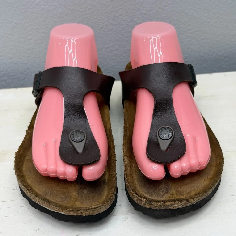 Birkenstock Bronze Leather Gizeh Sandals Size 37